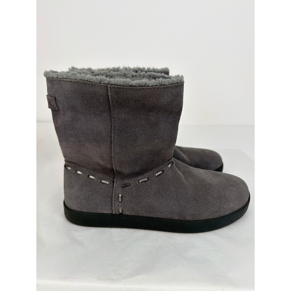 Sanuk Suede Faux Shearling Boots 8 Grey Whipstitch Fold Down Cozy Gorpcore